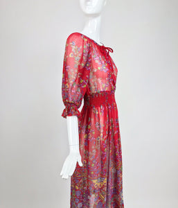 Ted Lapidus floral cotton voile peasant style dress 1970s