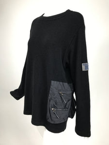Krizia Jeans Black Pullover Sweater Attached Nylon Side Zipper Pockets 1980s