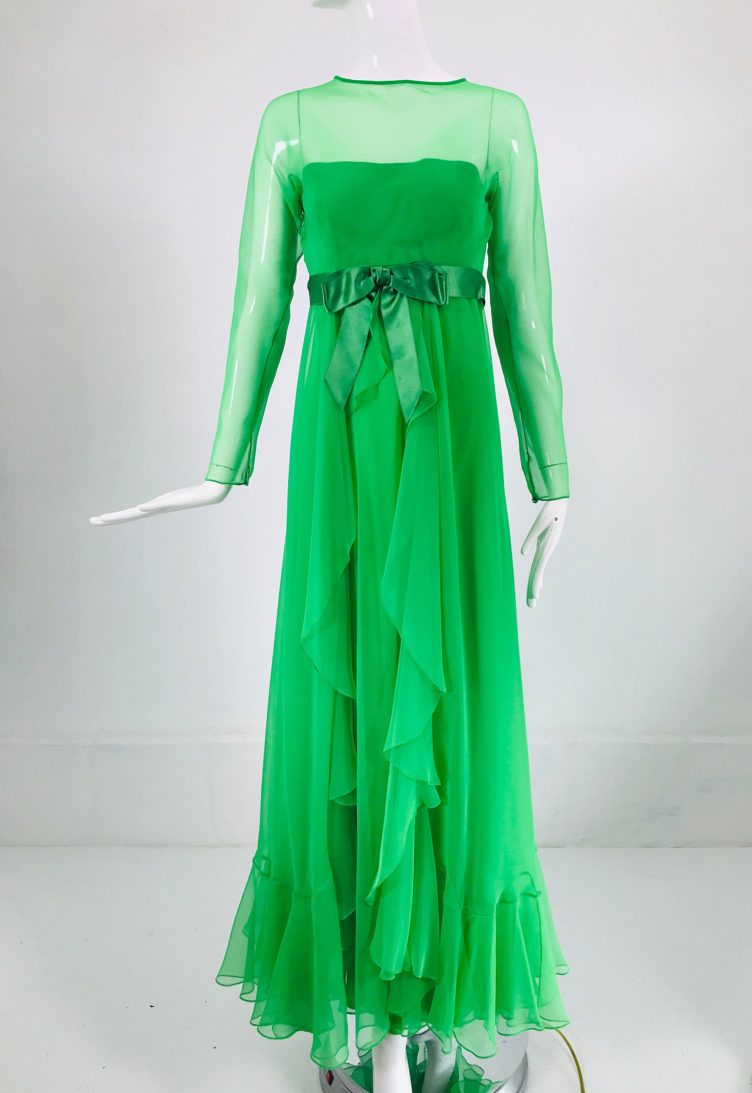 white christmas dresses SOLD Palm Beach Green Sheer Chiffon Ruffle Skirt Maxi Dress 1970s – Palm  Beach Vintage