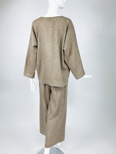 SOLD Zoran Taupe Open Weave Soft Wool Pant Set 1990s