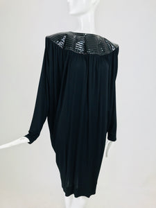 Vintage Marc Bouwer Black Patent and Draped Jersey Statement Dress 1980s