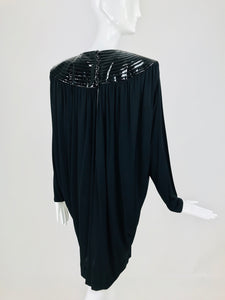 Vintage Marc Bouwer Black Patent and Draped Jersey Statement Dress 1980s