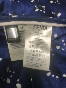 Fendi Blue & White Silk Wrap Effect Handkerchief Sleeve Loose Fit Pleated Dress