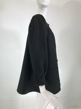 Oscar de la Renta Black Linen Button Front Full Sleeve Hip Pocket Jacket 1980s