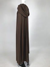 Loris Azzaro Couture Chocolate Brown Silky Jersey Full Length Hooded Cape 1970s