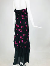 SOLD Christian Dior Boutique Paris Tulip print Strapless layered Maxi Dress 1970s