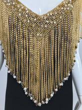 Loris Azzaro Couture Gold Chain Fringe Collar Black Maxi Dress 1970s