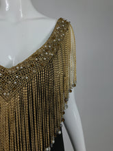 Loris Azzaro Couture Gold Chain Fringe Collar Black Maxi Dress 1970s