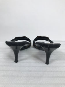 SOLD Fendi Black Patent Leather High Heel Mules with Big Buckles