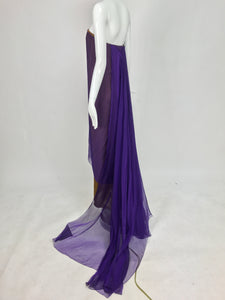 Chado Ralph Rucci Layered Iridescent Silk Chiffon Strapless Gown