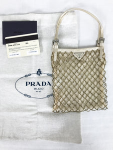Prada Gold Beaded Silk Chiffon Lined Mini Evening Bag