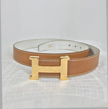 Hermes Gold Constance H Buckle and Tan Cream Belt Vintage 1970s