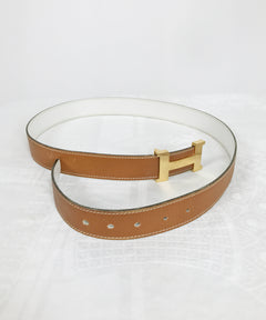 SOLD Hermes Gold Constance H Buckle and Tan Cream Belt  display picture 2