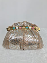 Fiori Silver Coral Faux Snake Jewel Clasp Evening Bag 1980s