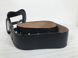 Fendi Wide Black Patent & Black Leather Logo Belt 34