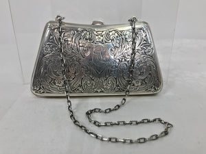 Victorian Sterling Silver Foliate Motif Purse with Chain Handle Dance Cards