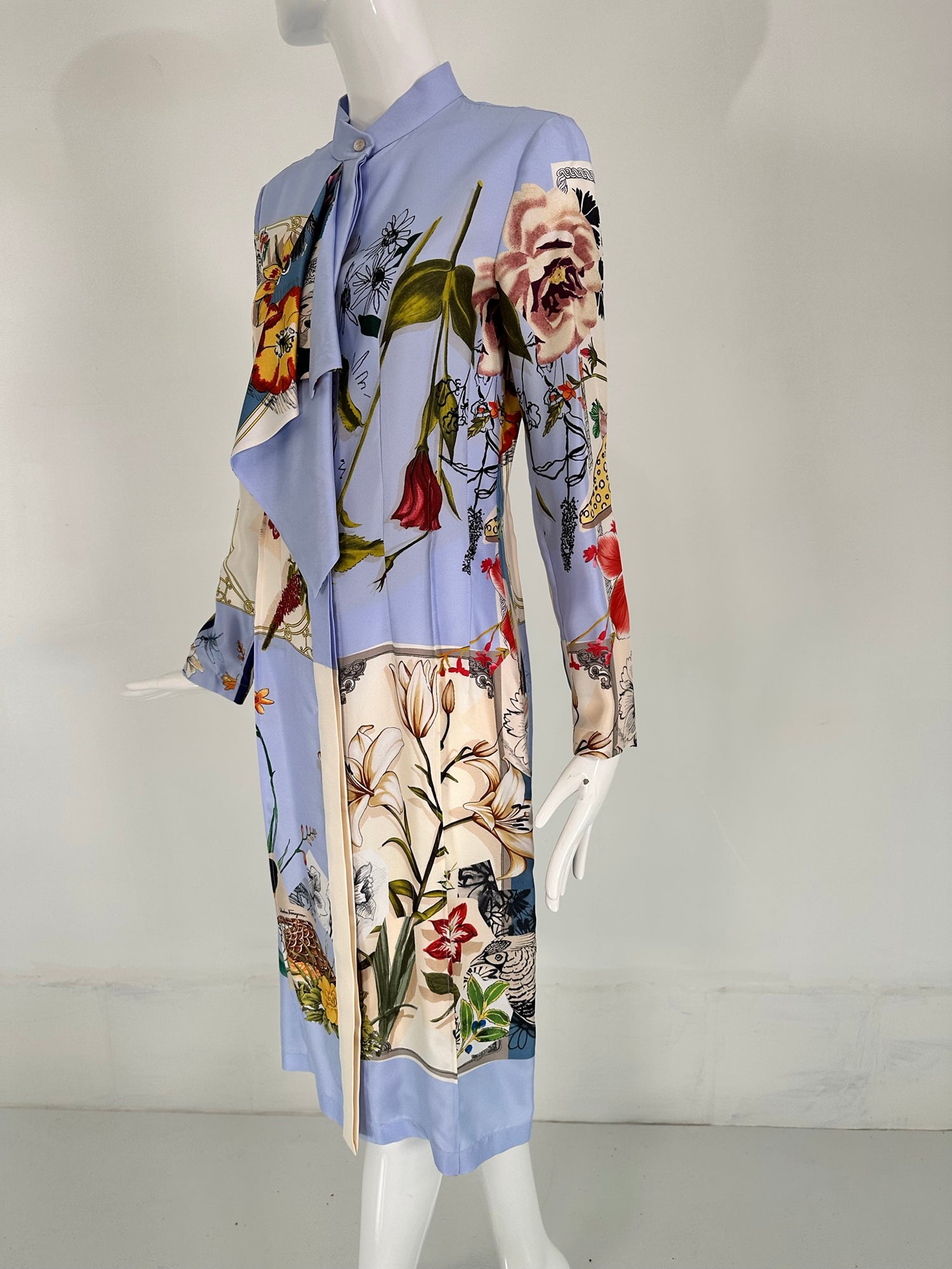 silk print dress design Ivory Floral Printed Kaftan Dress with Flowing Silhouette Modest Ele FineLook