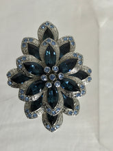 Large Faux Sapphire SIlver Metal Costume Brooch Pin