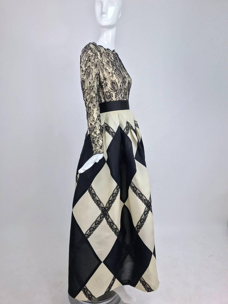 Bill Blass Black and Off White Harlequin Gown 1994 – Palm Beach Vintage