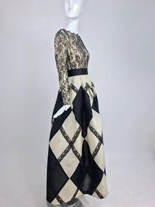 Bill Blass Black and Off White Harlequin Gown 1994