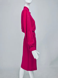 Martha Palm Beach Hot Pink Silk Jacquard Top and Skirt Set 1970s