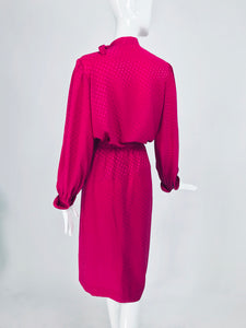 Martha Palm Beach Hot Pink Silk Jacquard Top and Skirt Set 1970s