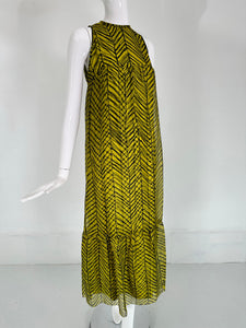 Tiffeau & Busch LTD. 1966 Chartreuse & Black Silk Organza & Twill Maxi Dress
