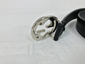 Gucci Black Leather Round Silver Buckle Belt 30
