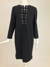 SOLD   Bill Blass Black Wool Crepe Lace Front Dress 1970s