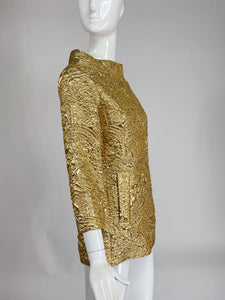 Michael Kors Gold Metallic Brocade Tunic Top