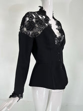 Thierry Mugler Black Roses Lace Yoke Jacket Nip Waist Peplum Hem 1990s 40