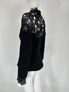 Thierry Mugler Black Roses Lace Yoke Jacket Nip Waist Peplum Hem 1990s 40