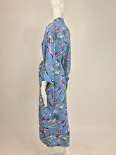 SOLD Hawaiian novelty print hula girls surfers palm trees kimono, 1940s