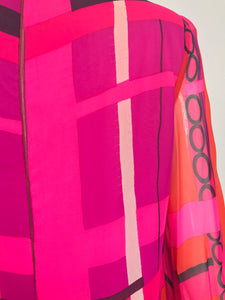 La Mendola Couture Hot Pink Silk Chiffon Modernist Print Dress 1970s