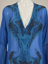 SOLD Jeannie McQueeny Beaded Blue SIlk Chiffon Caftan Dress