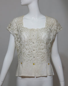 SOLD Madeira handmade cut work lace embroidered blouse 1950s