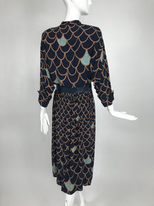 Vintage Original Franklin Fashions Chicago Rayon Print Day Dress 1940s