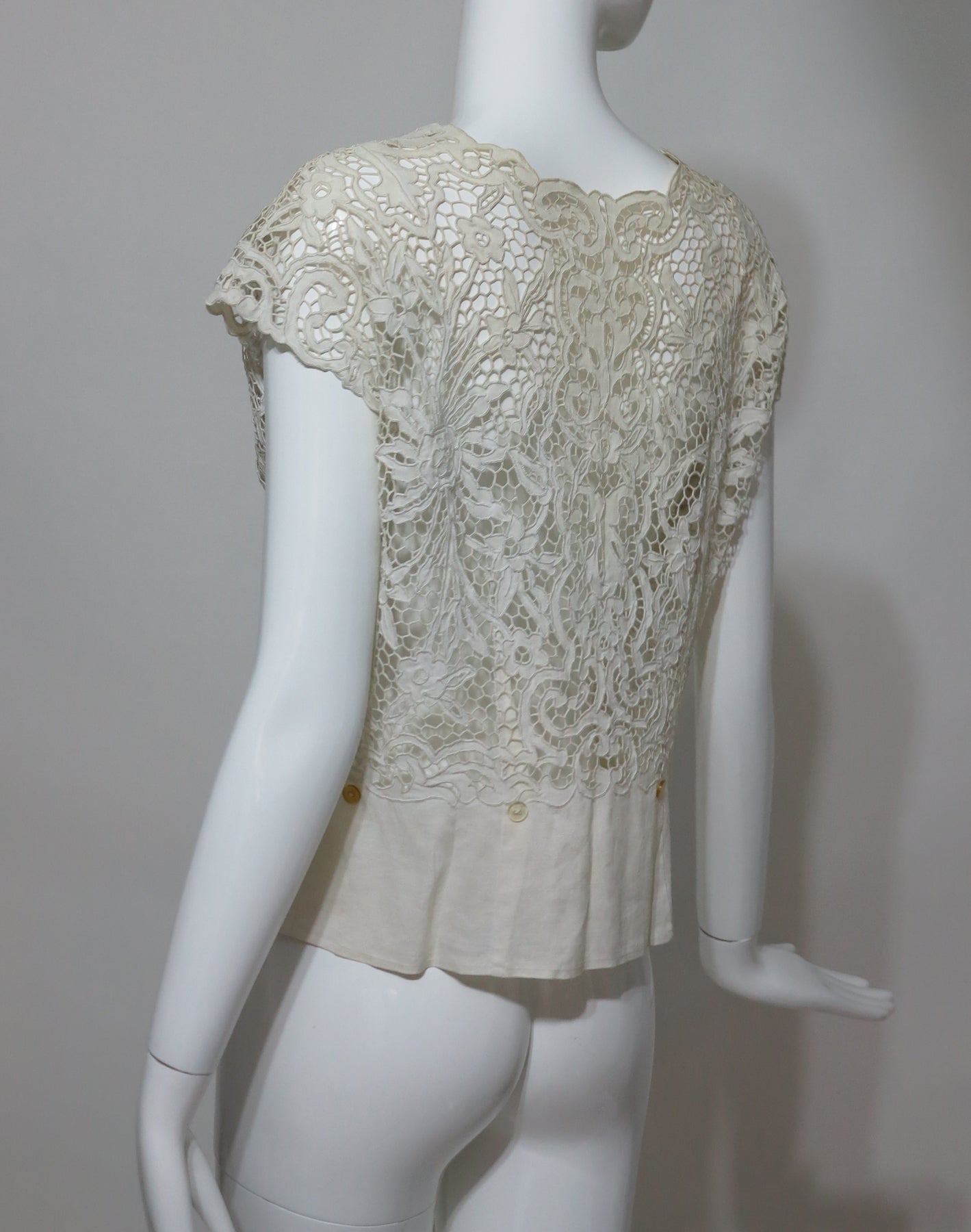 SOLD Madeira handmade cut work lace embroidered blouse s