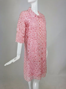 SOLD 1950s Pink Crochet Raffia Coat Apicella Italy