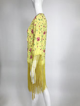 Vintage Adolft Yellow Embroidered Fringe Trim Wrap Coat or Dress 1970s
