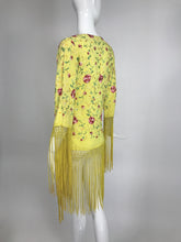 Vintage Adolft Yellow Embroidered Fringe Trim Wrap Coat or Dress 1970s