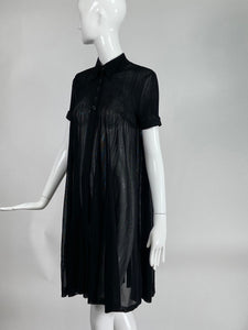 Chanel 07C Look 32 Black Knit Short Sleeve Baby Doll Coat
