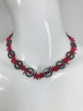 Vintage Red Branch Coral & Mother of Pearl Circle Necklace 1970s