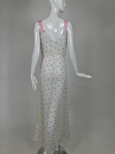 Vintage 1930s Embroidered White Organdy Ruffle Trim Bias Dress and Jacket