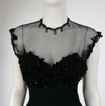 Tur Zel Miami Beach black illusion & jewel bust silk cocktail dress 1950s
