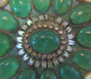 SOLD Chanel Rare Early Signed large Gripoix Emerald Brooch 1950s