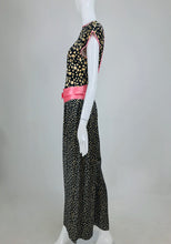 Guy Laroche Silk Evening Pajama set in Cream and Black Dots Pink Trim 1990s