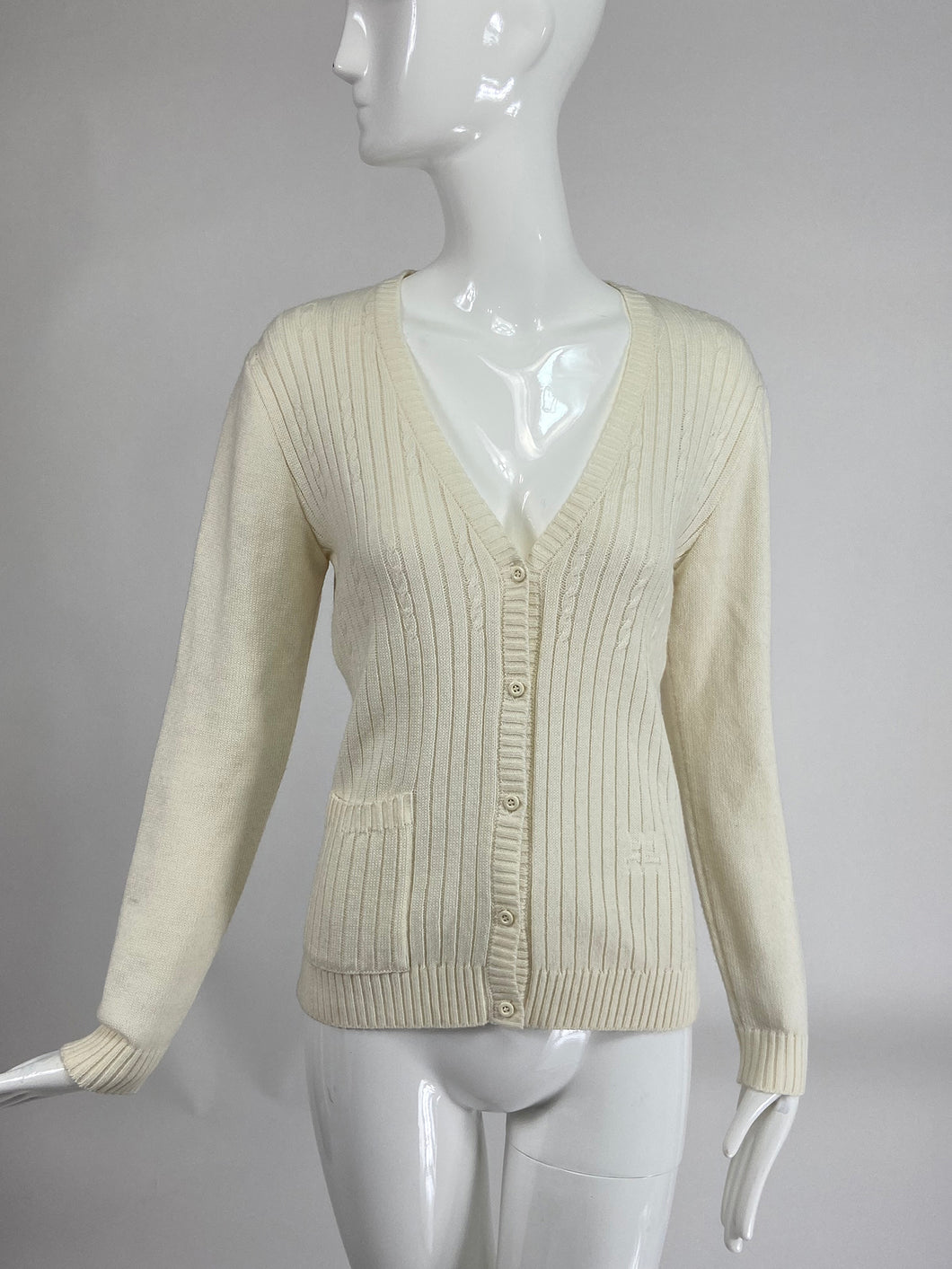 Courreges Off White Ribbed Cardigan Sweater