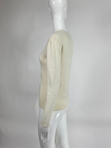 Courreges Off White Ribbed Cardigan Sweater