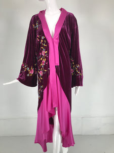 John Galliano 1920s Inspired Embroidered Velvet & Silk Evening Coat Early 2000s